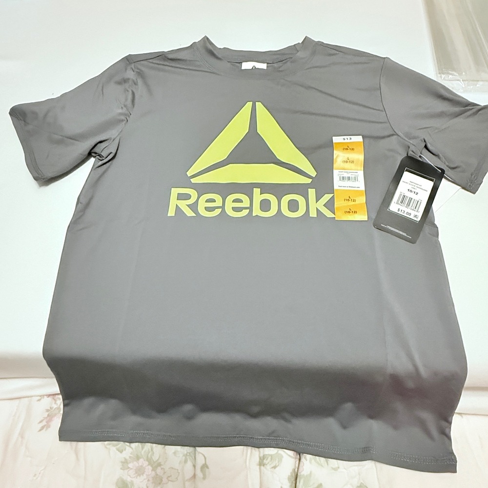 Reebok Rash Guard Boys 10/12 Grey NEW Short Sleeve Logo Swim Shirt